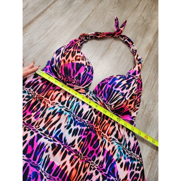 Venus Animal Print Tankini Tie Neck Open Back Bright Pink Blue Orange Sz 14 EUC - Picture 7 of 8